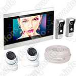 Комплект: видеодомофон HDcom S-104 с двумя вызывными панелями и двумя камерами 